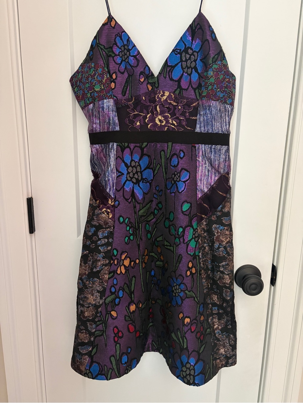 Cynthia Rowley Purple Floral Jacquard Spaghetti-Strap Mini Dress